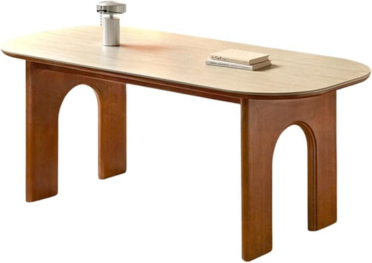 GVAwood Poplar, Birch Solid Wood Rock French Retro Dining Table 62.9x31.4x29.9 inch / 160.4x80.4x76.2 cm/Natural Wood Color/Poplar Travertine Slab Dining Table