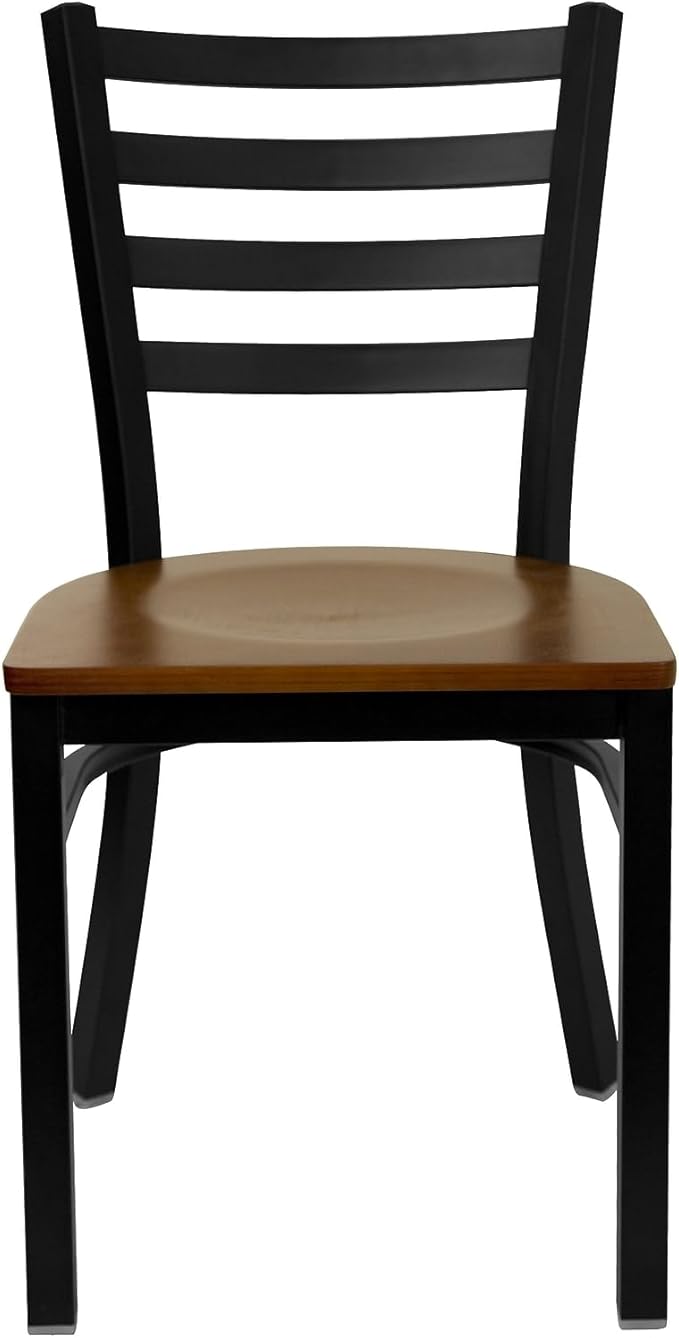 Flash Furniture HERCULES Series Black Ladder Back Metal Restaurant Chair - Cherry Wood Seat