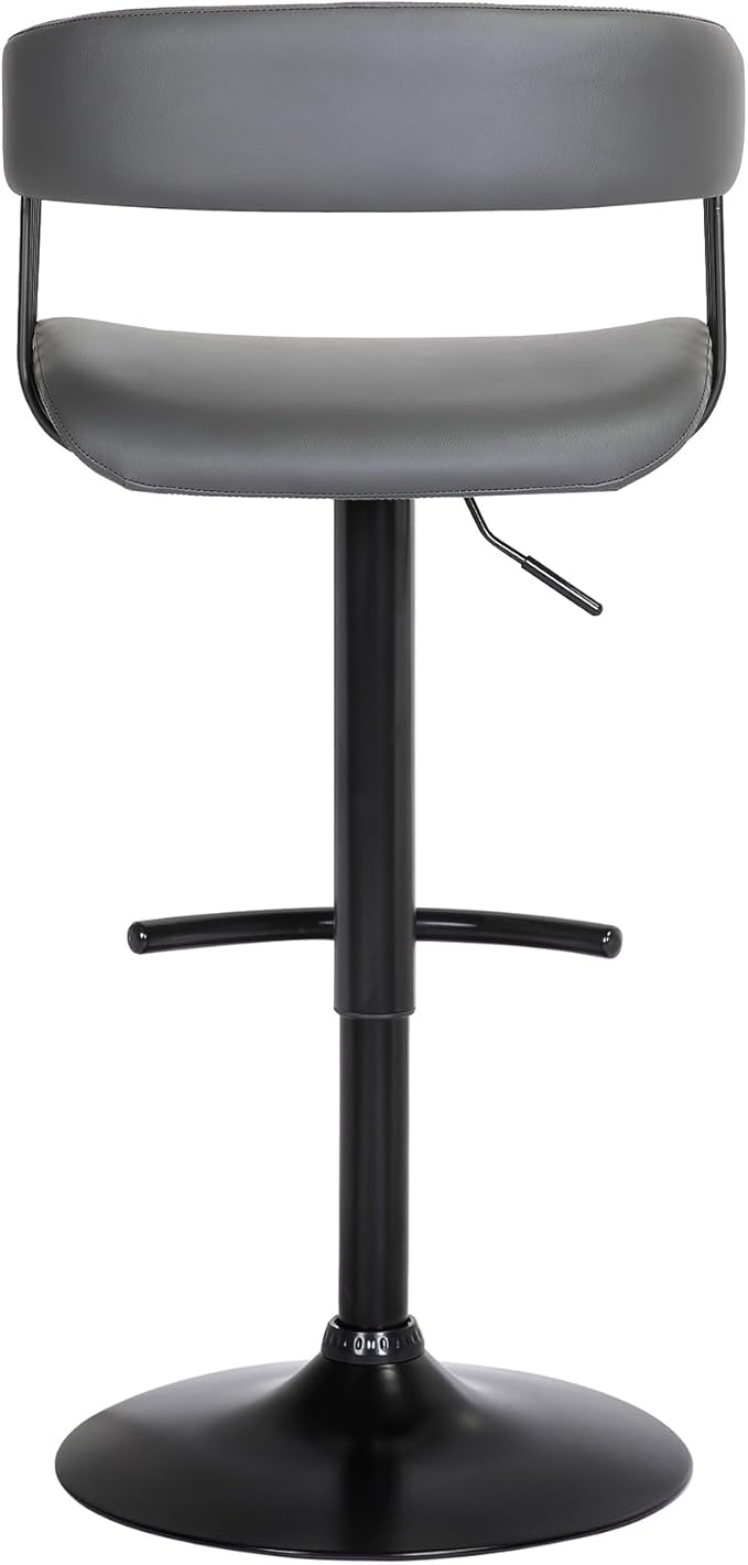 Armen Living Calista Adjustable Height Mid Century Modern Swivel Bar Stool for Kitchen Island Counter in Gray Faux Leather with Black Metal