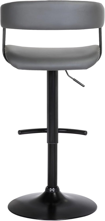 Armen Living Calista Adjustable Height Mid Century Modern Swivel Bar Stool for Kitchen Island Counter in Gray Faux Leather with Black Metal