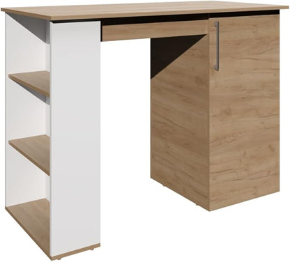 GOWE Allen 47" Wide Kitchen Island One Cabinet and Five Shelves, Bar Table, Dinning Table. Pub Table White- Natural Oak