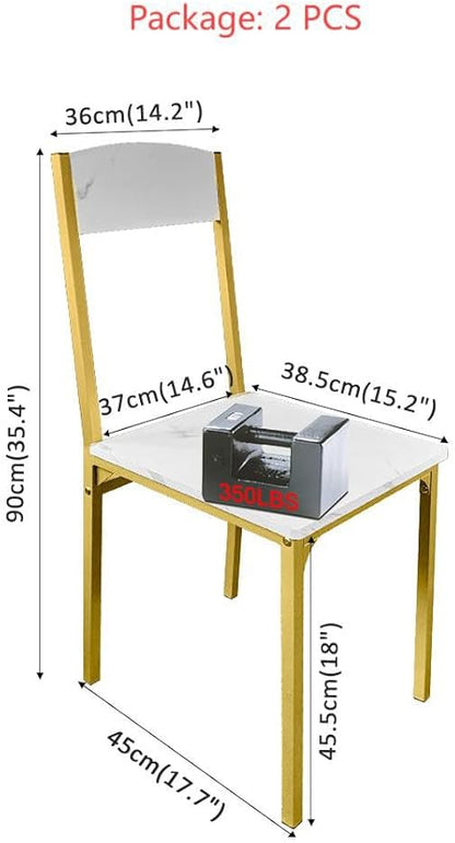 AT-VALY Dining Chairs Set of 2, 18 inch Seat Height Armless Kitchen Chairs with Heavy-Duty Metal Frame for Dining Room (Gold)