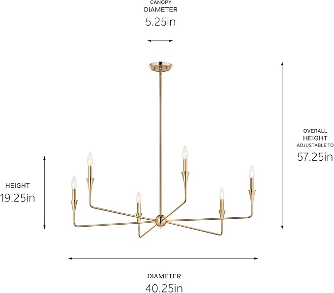Kichler Alvaro 6-Light Chandelier, Soft Modern Light in Champagne Bronze, for Dining or Living Room, Office or Bedroom (19.25" x 40.25"), 52690CPZ