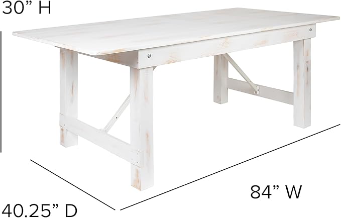 Flash Furniture HERCULES Series 7' x 40" Rectangular Antique Rustic White Solid Pine Folding Farm Table