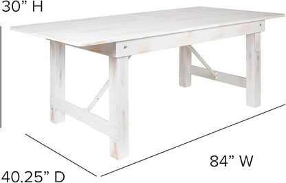 Flash Furniture HERCULES Series 7' x 40" Rectangular Antique Rustic White Solid Pine Folding Farm Table