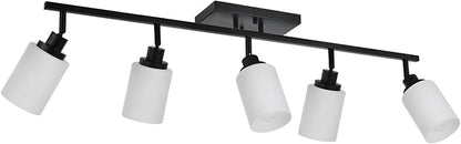 TODOLUZ Black Track Lighting Kit, 5-Lights Directional Spotlight with Opal White Glass, Kitchen Ceiling Light Fixtures for Dining Room Kithen Island Cloakroom