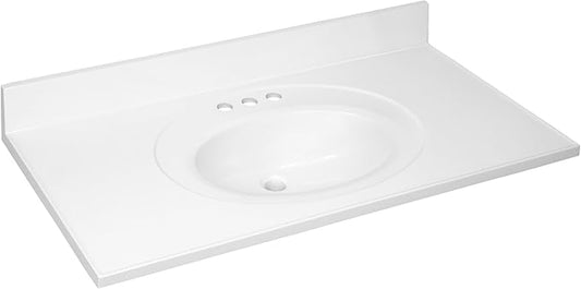 Design House Cultured Marble Vanity Top, 43 in W x 22 in D, Integrated 4 in Centerset Oval Sink & Backsplash, Solid White, 586156