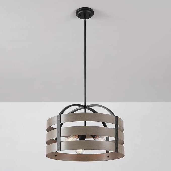 Globe Electric 60803 Maddox 3-Light Chandelier, Matte Black, Faux Wood