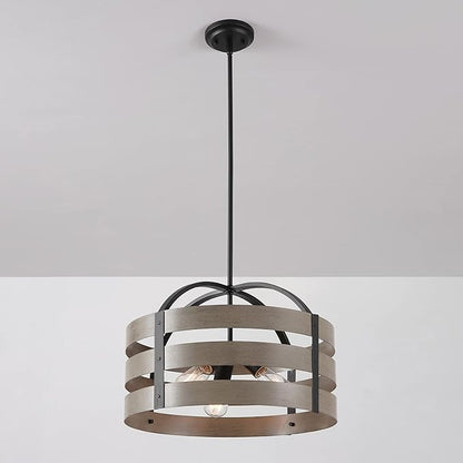 Globe Electric 60803 Maddox 3-Light Chandelier, Matte Black, Faux Wood