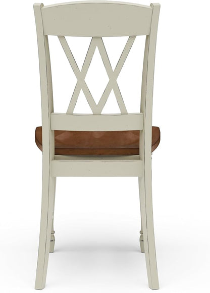 Home Styles Monarch Double X-back White and Oak Dining Chairs, with Solid Hardwood Construction, Turned Legs, and Distressed Oak Finish, Set of Two