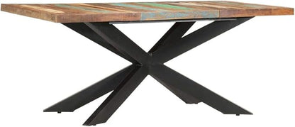 Industrial Reclaimed Wood Dining Table, 70.9x35.4 Inch Kitchen Table with Black Steel Legs, 8-Person Dinner for Dining Room and Bar, Mesas de Comedor