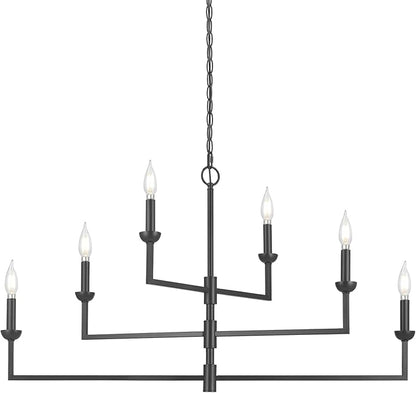 Globe Electric 67000125 6-Light Chandelier, Matte Black, 3-Tier Construction, Black Chain, Swivel Arms, Candelabra Base Bulbs, Ceiling Light Fixture, Chandeliers for Dining Room, Home Decor