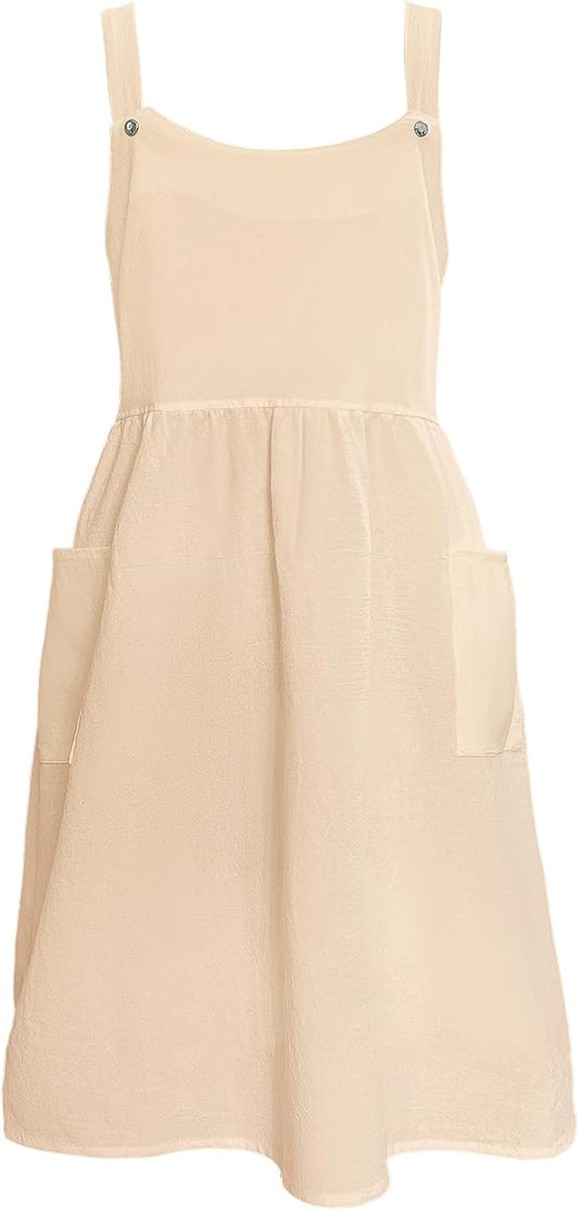 Cityelf Vintage Pinafore Apron Dress Snap Adjust Linen Cotton with Pockets Floral Aprons for Cooking Gardening