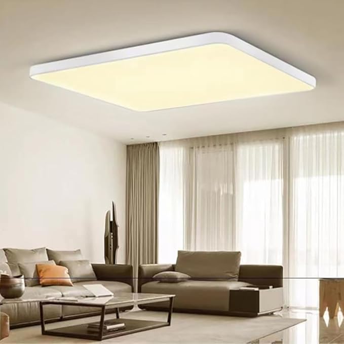Dimmable LED Ceiling Light Fixture,16 * 24 Inch Modern Rectangle Recessed Ceiling Lights, 3000K-6000K Lamp,48W White Close to Ceiling Lighting Flush Mount for Living Room Bedroom
