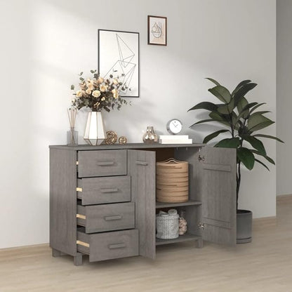 Light Grey Solid Pine Wood Sideboard, 44.5" Modern Buffet Cabinet with 2 Doors and 4 Drawers, Living Room Storage Furniture Kitchen Furnitur