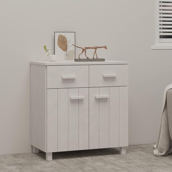 White Sideboard Buffet Cabinet 31.1 x 15.7 x 31.5 in Solid Pine Wood Matte Modern Storage Credenza with Drawers for Living Room Dining Kitchen