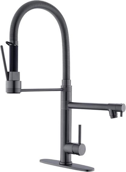 GIMILI Black Stainless Commercial Kitchen Faucet with Pull Down Sprayer Double-Headed Kitchen Faucets with Deck Plate