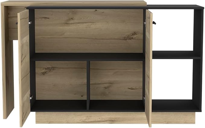 GOWE Kitchen Island, Double Door Cabinets, Two External Shelves, Three Shelves, Black/Light Oak