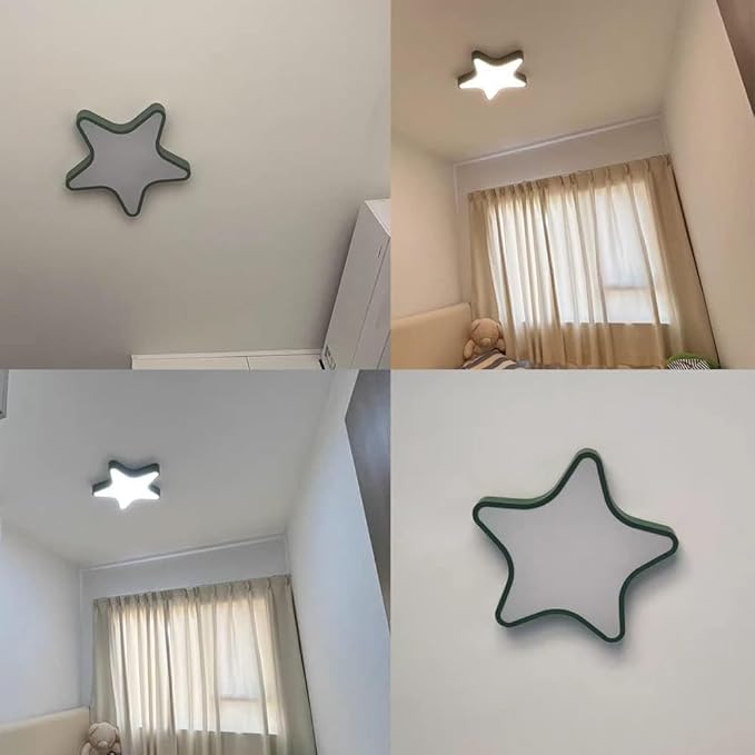 LED Ceiling Light Fixture, Modern Pentagram Recessed Ceiling Lights, 3000K-6000K Dimmable Light, Close to Lighting Flush Mount Living Room Pendant Lamps (Green, 24inch)