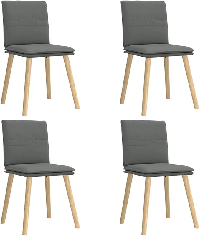 Dining Chair Set of 4 Dark Grey Fabric Upholstered Chairs with Rubber Wood Legs for Dining Room Kitchen and Living Room