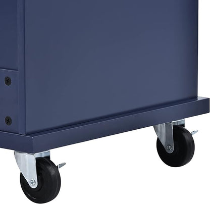 Kitchen Island Cart with Storage Cabinet and Two Locking Wheels, Microwave Cabinet, Solid Wood Desktop, Floor Standing Buffet Server Sideboard for Kitchen Room, Dining Room, Bathroom (Dark blue-JZP1)