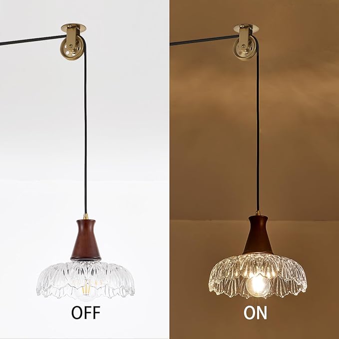YLONG-ZS Plug in Pendant Light,8 Inch Glass Lampshade Hanging Lights with Plug in Cord Two Ways Switches Industrial Brass Pendant Lights with Plug in Cord for Bedroom