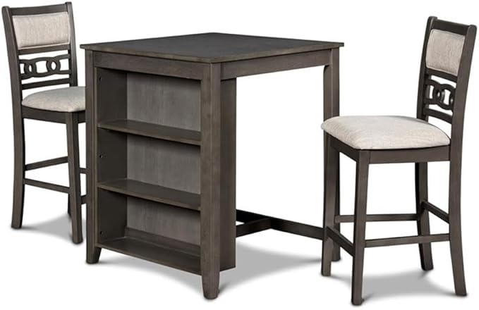 New Classic Furniture Gia Counter Table with Two Chairs and Storage Shelf, 30-Inch, Gray