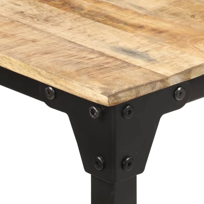 Rectangular Dining Table, Natural Mango Wood, Rustic Industrial Style for Kitchen or Dining Room Spaces, Seats Up to Six People