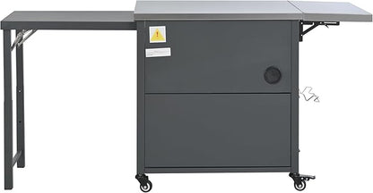 JIJIWANG 73.8" Outdoor Kitchen Island with Stainless Steel Top and Foldable Table, Kitchen Island with Trash and Spice Rack, BBQ Cart with Wheels for Backyard, Patio, Gray