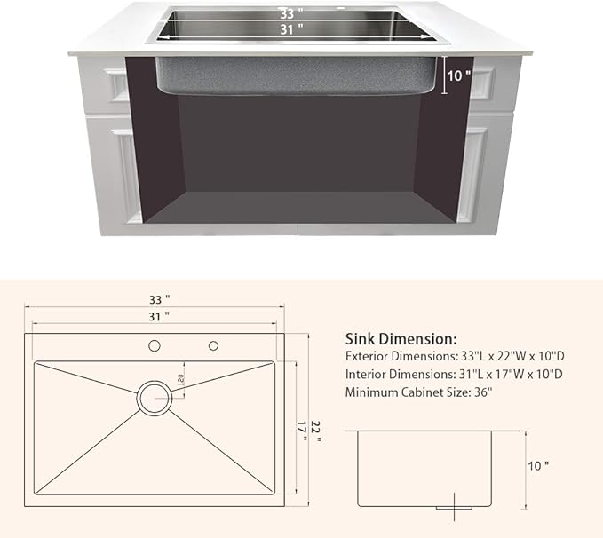 33 Inch Drop In Kitchen Sink-Bokaiya 33x22 Stainless Steel Kitchen Sink Drop In Top Mount 16 Gauge Deep Single Bowl Kitchen Sinks with Dish Grid&Strainer