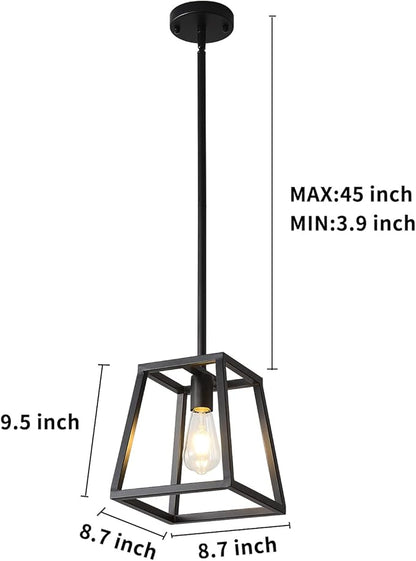 Black Pendant Light,Mini Rectangle Chandeliers, Pendant Lighting for Kitchen Island Living Room 1-Light Industrial Pendant Lighting for Kitchen Island
