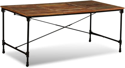 Multicolor Solid Reclaimed Wood Dining Table, Rectangular Kitchen & Dining Room Table, Polished Finish, Powder-Coated Steel Legs, 70.9" L, Seats 6, Farmhouse Style