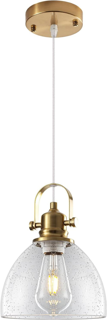 Gold Glass Pendant Lights Kitchen Island, 7.5" Blown Glass Pendant Light, Gold Modern Pendant Lights 1-Pack, Kitchen Hanging Lights for Kitchen Island, Dining Room, Bathroom, Cafe