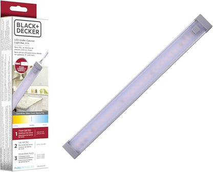 PureOptics LED Push Wire® Under Cabinet Light Bar, Plug-in or Hardwire, 9", Cool White, Gray, (LEDUC9-1CB)