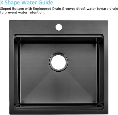 21 Drop In Sink-Bokaiya 21x20 Inch Small Drop In Bar Sink Black Stainless Steel Outdoor Rv Sink 16 Gauge Top Mount Single Bowl Small Kitchen Sink with Cutting Board