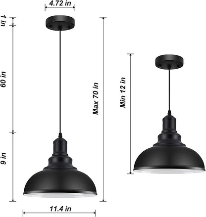 LOEHINLE 3PCS Pendant Lighting, Vintage Industrial Fixtures, Black Metal Chandelier Lights, Ceiling Lamp for Kitchen Home Island Dining Room Bedroom, 11.4 inches