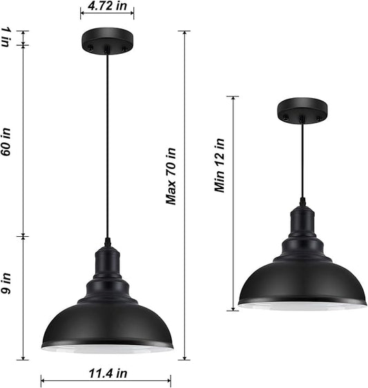 LOEHINLE 3PCS Pendant Lighting, Vintage Industrial Fixtures, Black Metal Chandelier Lights, Ceiling Lamp for Kitchen Home Island Dining Room Bedroom, 11.4 inches