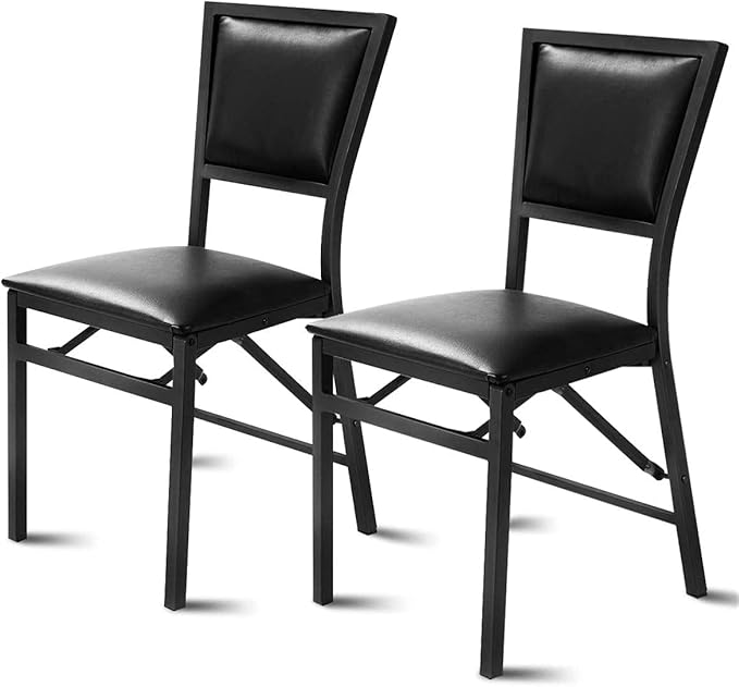 Goplus Topment Set of 2 Steel Folding Chair, PU Upholstered Counter Height Side Chairs with High Backrest & Steel Frame, Modern Style Folding Chairs for Kitchen Dining Room Restaurant