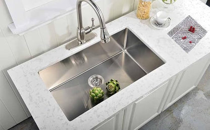 28 Inch Undermount Kitchen Sink, 28 x 18 Stainless Steel 16 Gauge 9 Inch Deep Single Bowl Basin Commercial Outdoor Kitchen Sink with Strainer