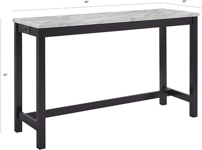 New Classic Furniture Celeste Faux Marble Theater Bar Table with 3 Bar Stool Set, Blue Velvet with Black Base