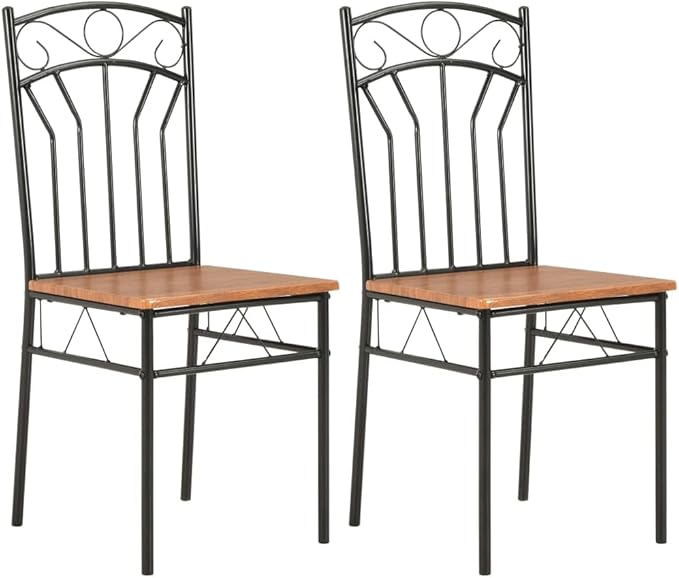 Modern Brown MDF Dining Chairs Set of 2 Mid-Century Industrial Steel Frame Kitchen and Dining Room Furniture