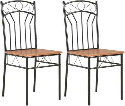 Modern Brown MDF Dining Chairs Set of 2 Mid-Century Industrial Steel Frame Kitchen and Dining Room Furniture