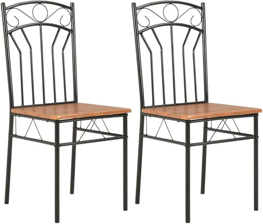 Modern Brown MDF Dining Chairs Set of 2 Mid-Century Industrial Steel Frame Kitchen and Dining Room Furniture