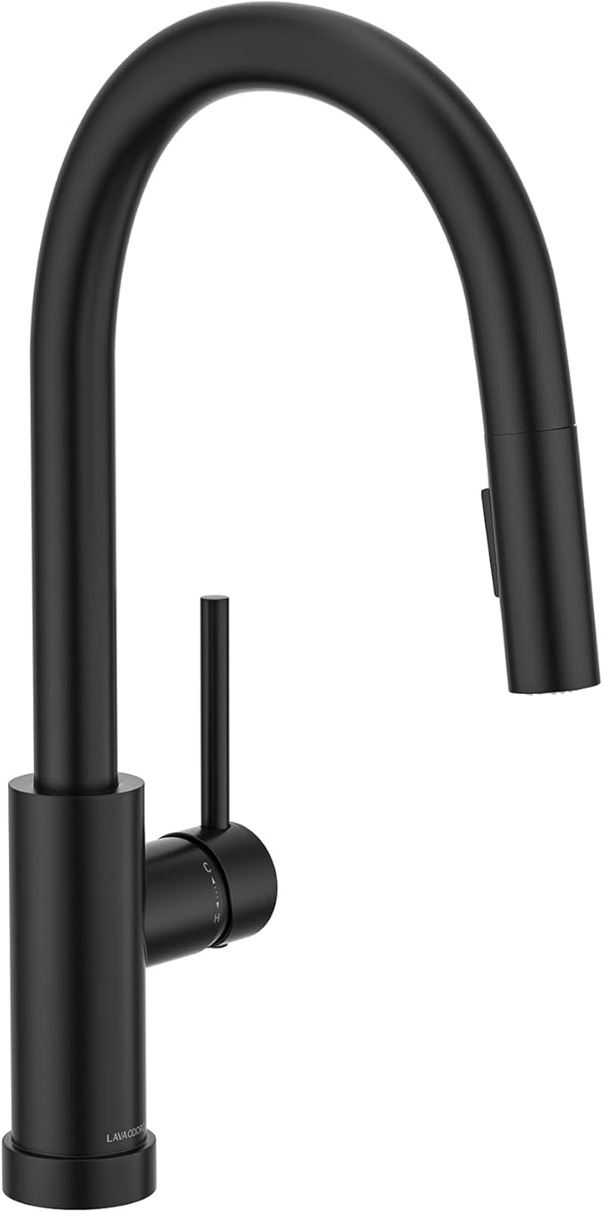 Lava Odoro Matte Black Kitchen Faucet with Pull Down Sprayer, Modern Kitchen Sink Faucet Single Hole Black Faucet for Kitchen Sink with 2-Function Spray Head, Deck Plate Included, KF1120-MB