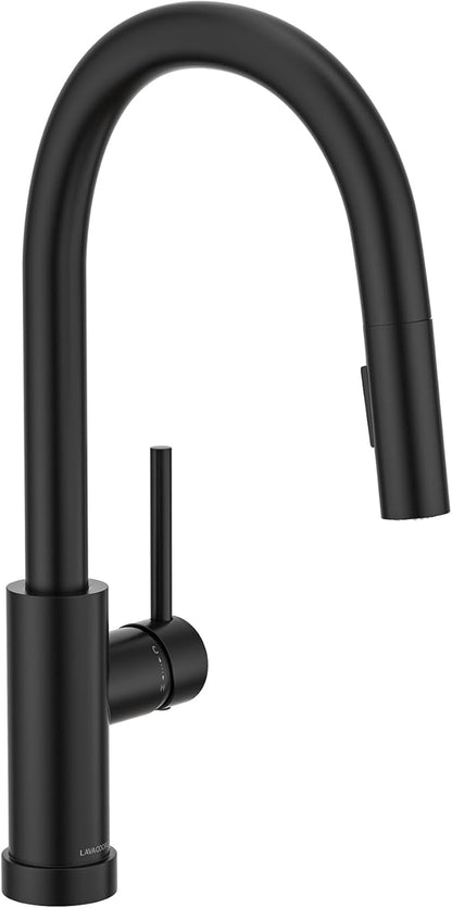 Lava Odoro Matte Black Kitchen Faucet with Pull Down Sprayer, Modern Kitchen Sink Faucet Single Hole Black Faucet for Kitchen Sink with 2-Function Spray Head, Deck Plate Included, KF1120-MB