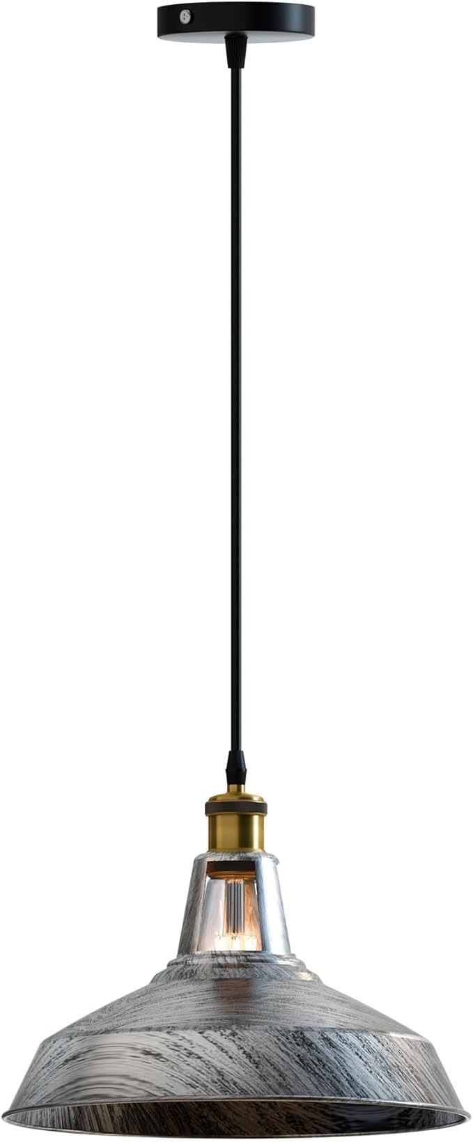 1m Vintage Barn Pendant Lighting with Adjustable Cord Industrial Pendant Light Metal Hanging Lamps for Living Room, Kitchen, Dining Room, Bedroom (Brushed Silver)