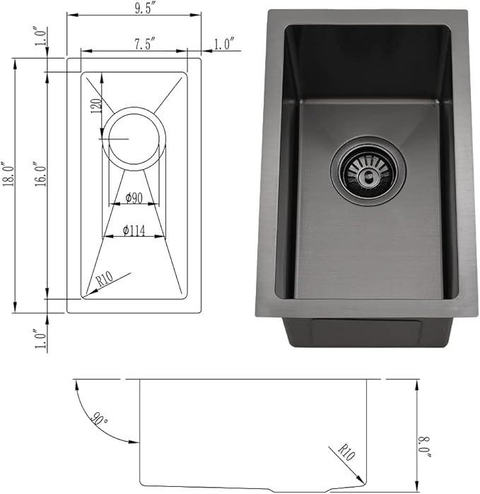 10 Inch Black Bar Sink Undermount-VASOYO 10x18 Small Kitchen Sink Undermount Wet Bar Sinks 16 Gauge Black Stainless Steel Single Bowl Deep Camping Rv Sinks Bowl with Bottom Grid&Drain
