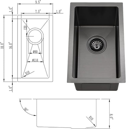 10 Inch Black Bar Sink Undermount-VASOYO 10x18 Small Kitchen Sink Undermount Wet Bar Sinks 16 Gauge Black Stainless Steel Single Bowl Deep Camping Rv Sinks Bowl with Bottom Grid&Drain