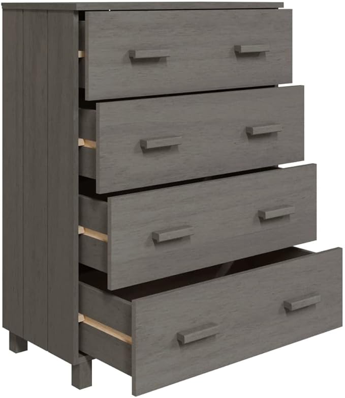 Light Gray Solid Pine Wood Sideboard, Modern MDF Medium Buffet Cabinet with 4 Drawers, 15.7x31.1x40.7 Inch Storage for Living Room, Dining Room Kitchen Furniture