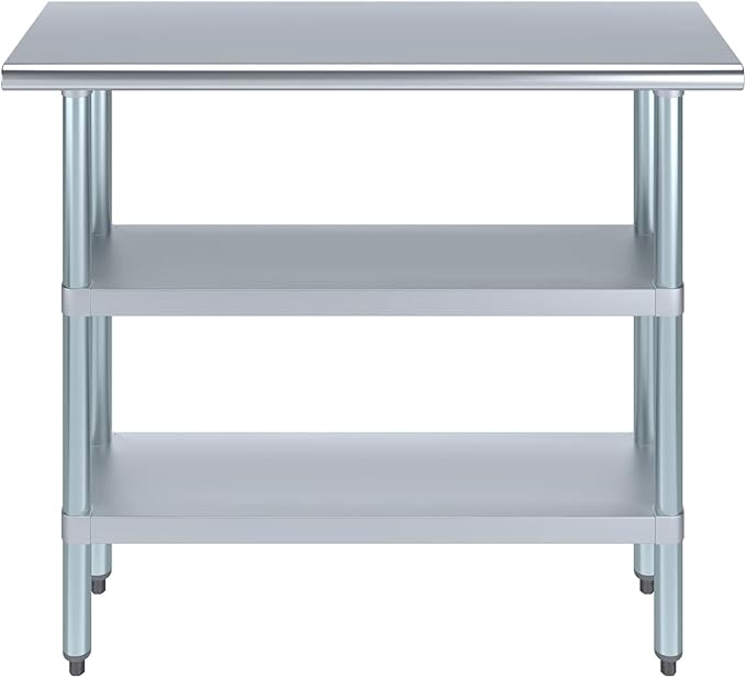 Stainless Steel Work Table with 2 Shelves | Kitchen Island Food Prep | Laundry Garage Utility Bench | NSF Certified (48" Long x 14" Deep)